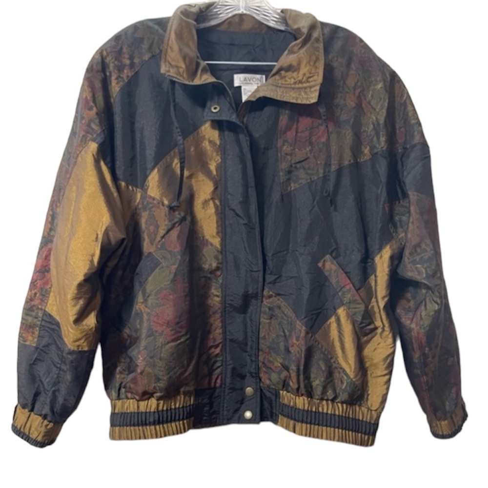 LAVON By Cheerful Corp Womens Bomber Jacket Patchwork Pockets Vintage Large